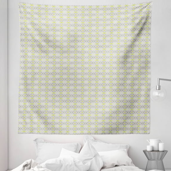Ethnic Tapestry, Axially Symmetrical Chevron Style Shapes Diamond Motifs and Dots in Pastel Colors, Fabric Wall Hanging Decor for Bedroom Living Room Dorm, 5 Sizes, Multicolor, by Ambesonne