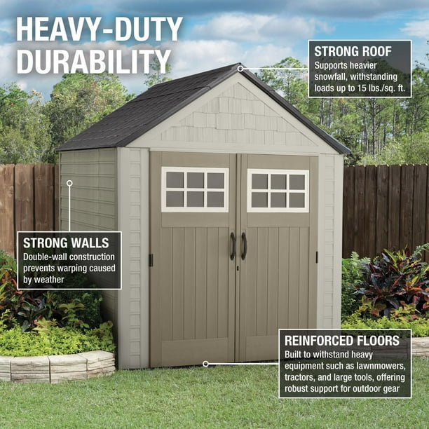 Rubbermaid Large 7x7' Garden Storage Shed, Durable Plastic Resin