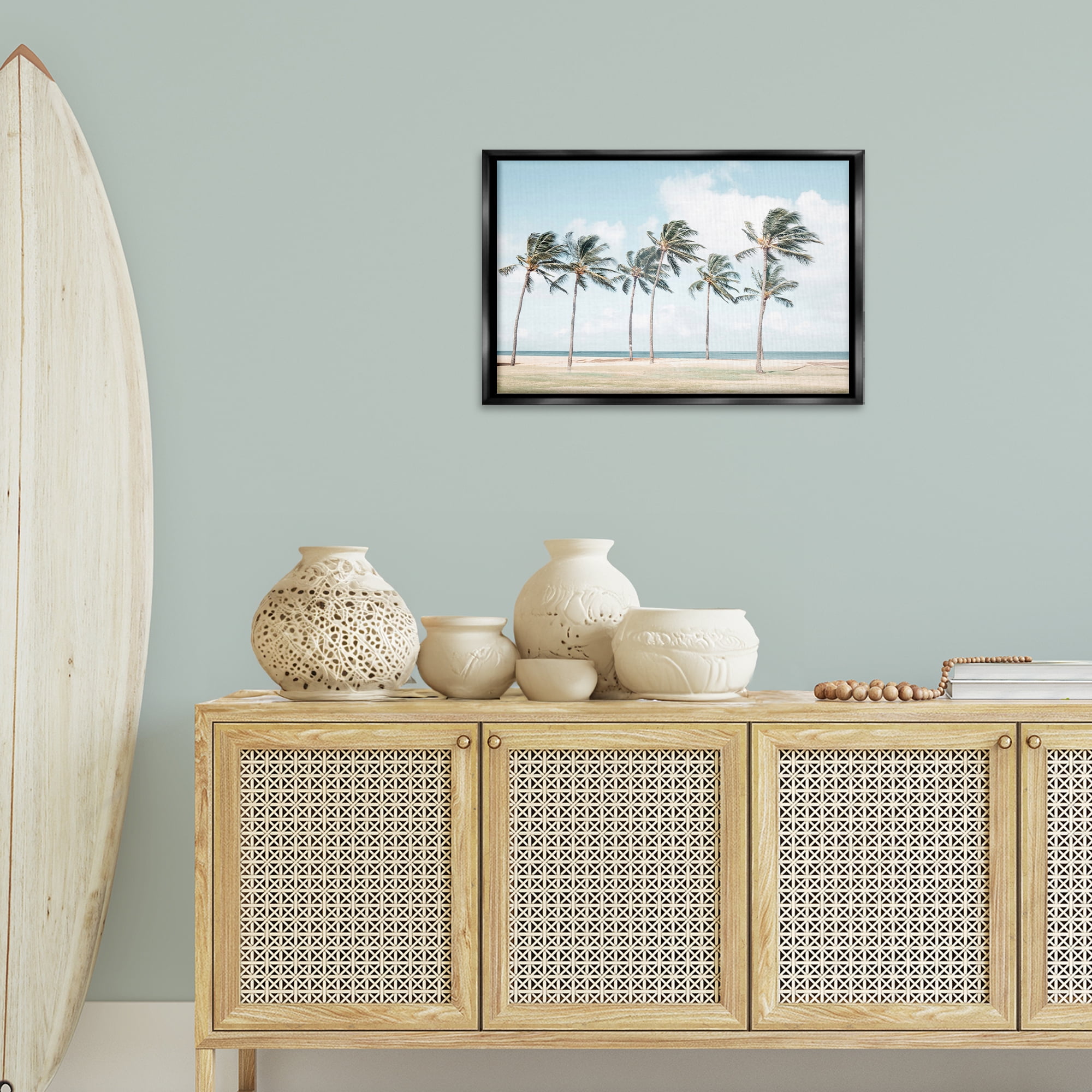 Stupell Industries Windswept Palm Trees Nautical & Beach Painting Black Floater Framed Canvas Art Print Wall Art, 25 x 17