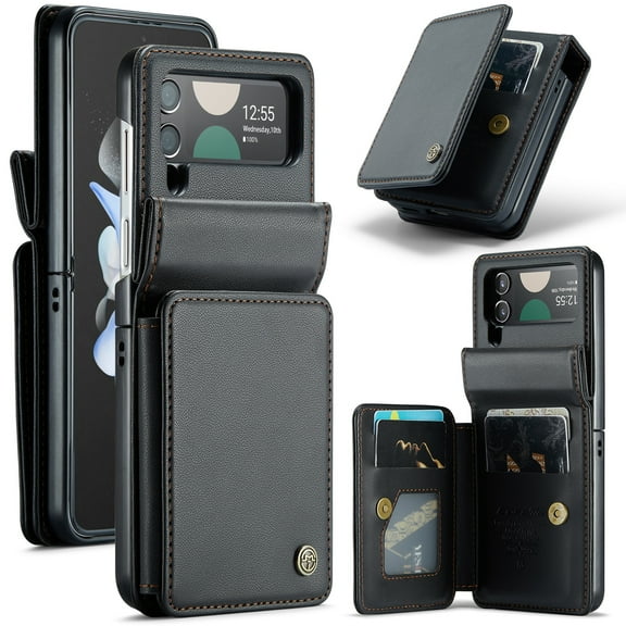 Allytech Business Wallet Case for Samsung Galaxy Z Flip3 with Credit Card Holder, [RFID Blocking] [Camera Screen Protection] PU Leather Magnetic Clasp Kickstand Shockproof Protective Case - Black
