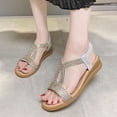 thumbnail image 2 of Wedge Sandals for Women Rhinestone Summer Elastic Strap Open Toe Solid Color Holidays Beach Comfortable Sandals Silver, 2 of 9