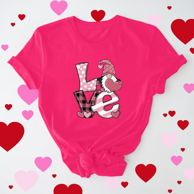 Meichang T-Shirts pour Femmes Chemise de la Saint-Valentin Manches Courtes T-Shirts Graphiques Cœur d'Amour T-Shirts de Vacances Hauts de la Saint-Valentin Manches Courtes Col Rond Blouses