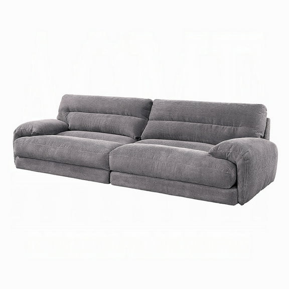Enzo Sofa, Rolled Cushioned Armrests, Modern Gray Corduroy Upholstery