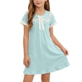 thumbnail image 2 of Afuyipoi ​Girls Solid Color Peter Pan Collar Dress (2-12 Years) Summer Short Sleeve Soft Cotton Feel Casual Dress for School & Play Green 3T, 2 of 8