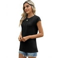 thumbnail image 1 of T-Shirts d'Été Plissés Décontractés pour Femmes Manches Courtes Noires P, 1 of 9