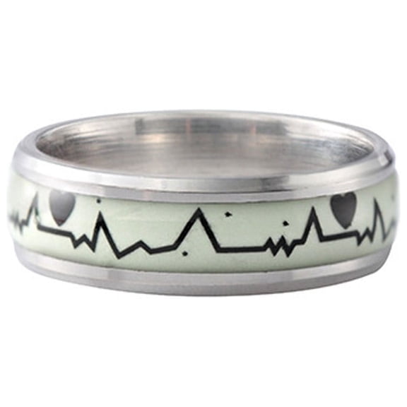 Guodhu Trendy Glow-in-The-Dark Heartbeat Stainless Steel Couple Rings | Luminous Matching Wedding/Engagement Promise Bands for Him & Her | Personalized Gifts for Anniversary & Valentine's Day