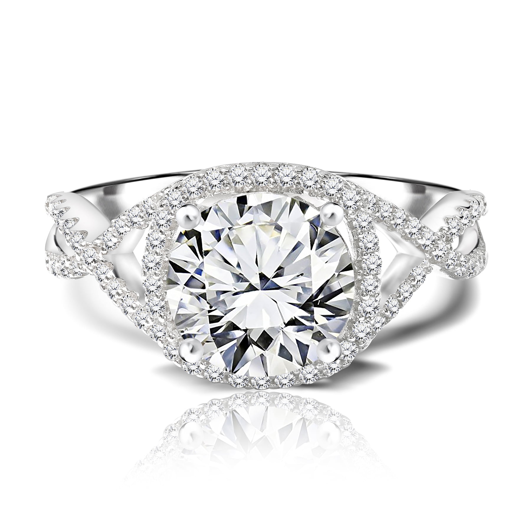 JeenMata 3.25 Carat Round Cut Infinity Engagement Ring - Cushion Halo - 18K Whtie Gold over Silver