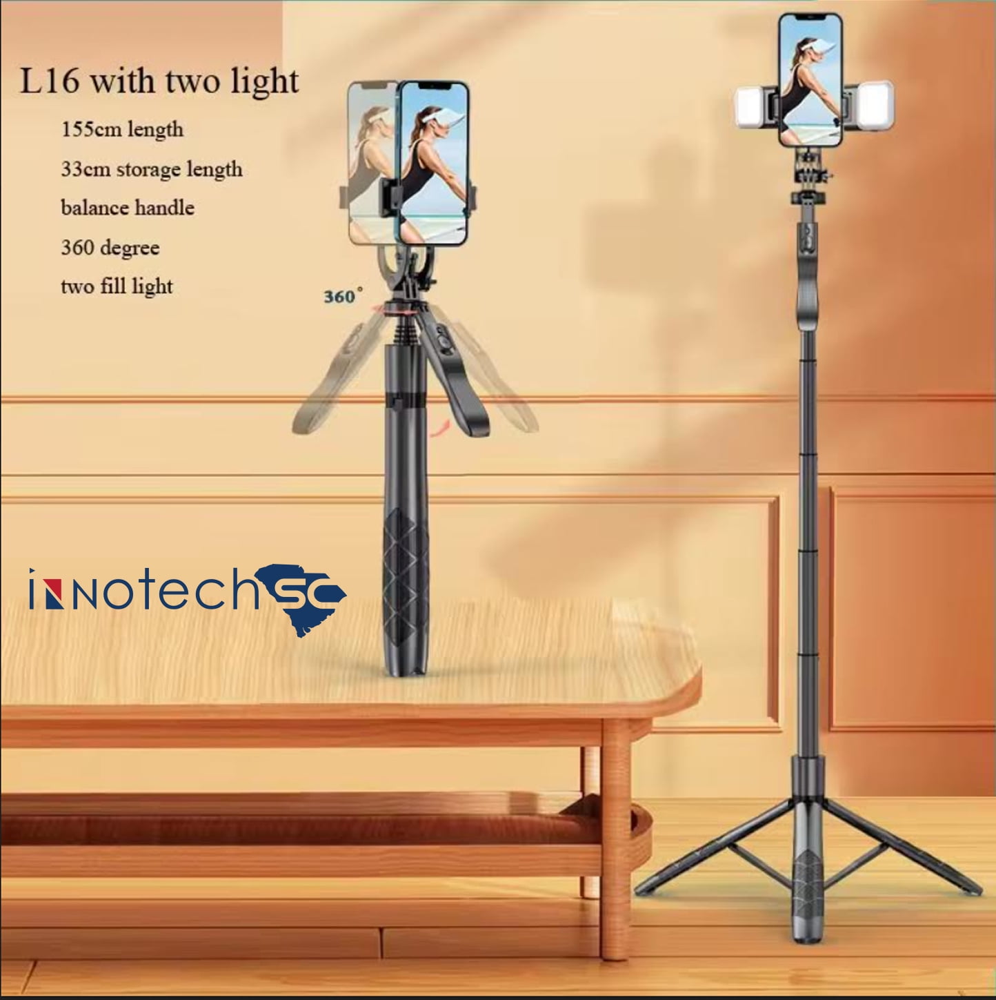INNOTECHSC All in One 60" Video Tripod with Wireless Remote 360°, Black