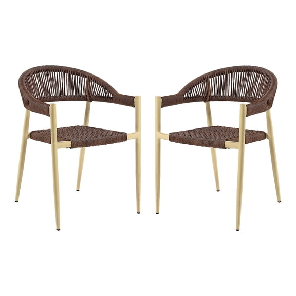 Furniture of America Clark Aluminum Patio Dining Chair in Natural (Set of 2)