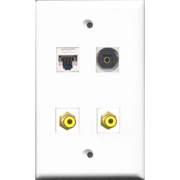 RiteAV - 2 Port RCA Yellow and 1 Port Toslink and 1 Port Cat5e Ethernet White Wall Plate