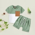 thumbnail image 2 of Kaprioy 2pcs Toddler Baby Boy Short Pants Set Short Sleeve Contrast Color T-Shirt Tops + Shorts 3T 4T 5T Kids Casual Summer Outfits Summer Kids Boys Outfit Sets, 2 of 6