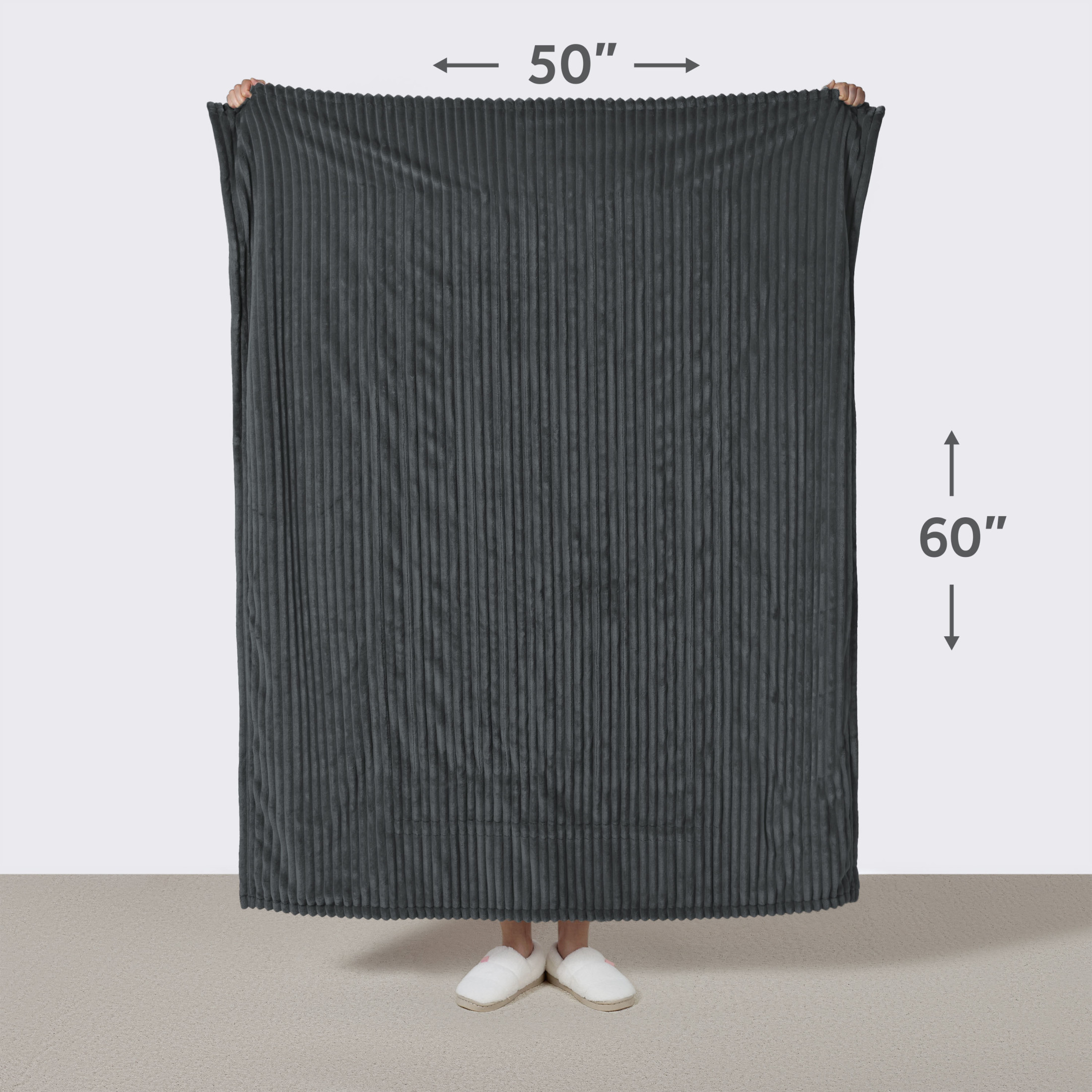 Sunbeam Heated Throw Blanket Textured Velvet Slate 3 Heat Settings 50"x60"