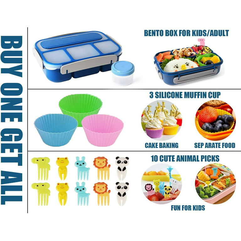 Bento Lunch Box for Kids,Bento Box Adult Lunch Box Containers,1300ML-4  Compartment Lunch Containers for Kids/Adults,with 7 Cake Cups 10 Food