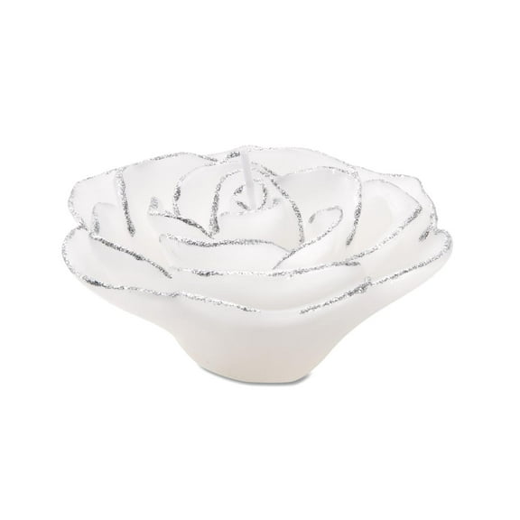 Rose Shaped White & Silver Floating Candle: 3.75 inches