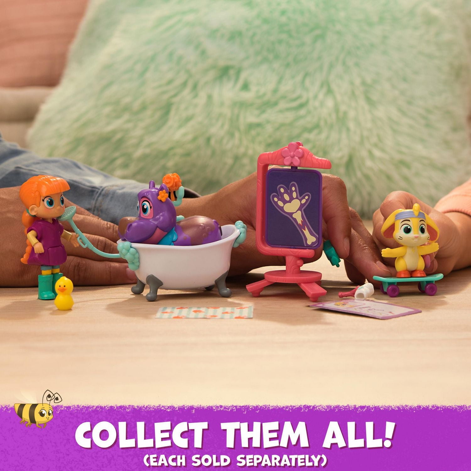 Vida la Véto, Coffret Bain moussant de Juno avec figurine de Vida, figurine de Juno qui change de couleur et accessoires médicaux, jouets pour filles et garçons à partir de 3 ans