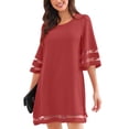 thumbnail image 5 of Women's 3/4 Bell Sleeve Mesh Panel Tunic Dress Casual Dress Cranberry Size L, 5 of 9