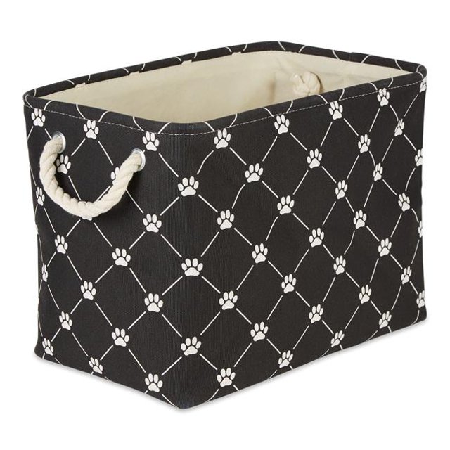 Design Imports CAMZ14211 Polyester Trellis Paw Rectangle Pet Bin, Black - Small