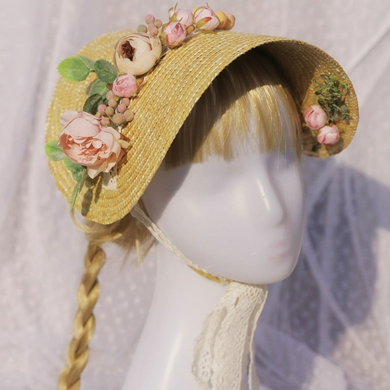 Kuahy Handmade Women 1800s Victorian Wedding Tea Party Bonnet Hat