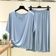 thumbnail image 2 of Bovxnpu Women's Pajamas Set Cotton Ruffle Short Sleeve Capris Pants 2 Piece Pajamas Sleepwear, 2 of 6