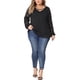thumbnail image 2 of Blusa casual de mujer de talla grande Agnes Orinda con doble capa, encaje, mangas largas y escote en V, 2X, negra, 2 of 6
