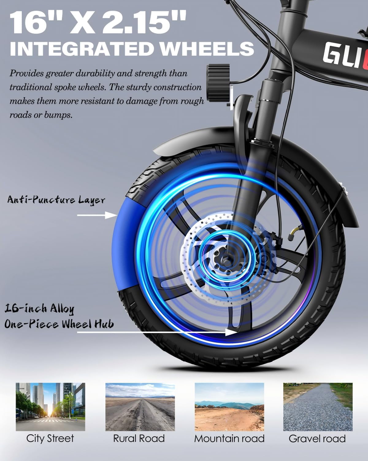 Electric Bike for Adults, 16" Integrated Wheel Fat Tire Electric Bicycle with Peak 750W Motor 28 MPH Max Speed, 48V 15Ah Removable Battery Range to 45 Miles