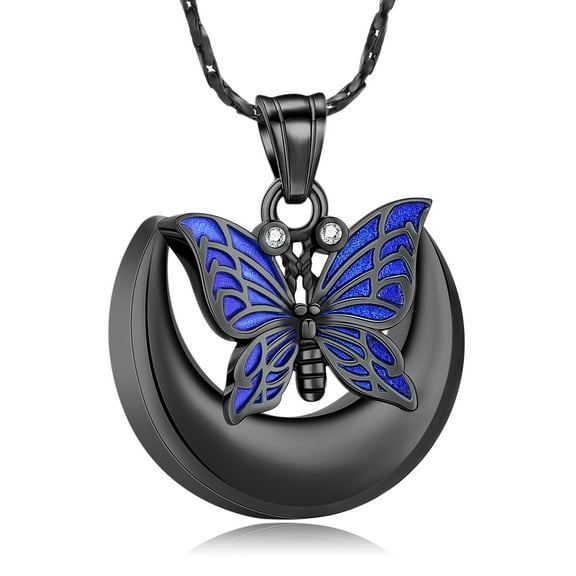 Butterfly Cremation Urn Necklace for Ashes - with Moon Urn Neckalce for Ashes for Women Men Cremation Jewelry Ashes Keepsake Pendant Memorial Jewelry Gifts