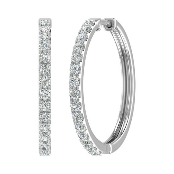 1 Carat Diamond Hoop Earrings in 10K White Gold