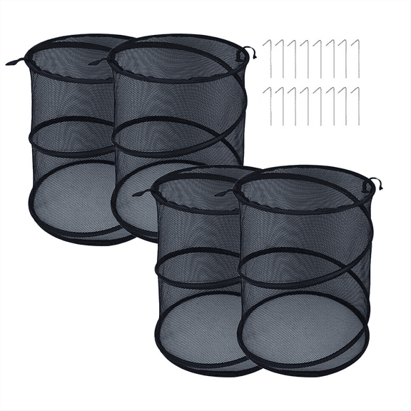 4 Pack Popup Plant Covers Tent From Animals, Insect Barrier Mesh Plant Guard Cover Net Garden Plant Protectors Black,4 x mesh covers 16 x ground spikes,Black