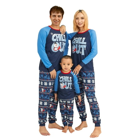 

Matching Family Christmas Pajamas Sets Letter Print Round Neck Long Sleeve Tops Elk Snowflake Santa Print Pants Loungewear