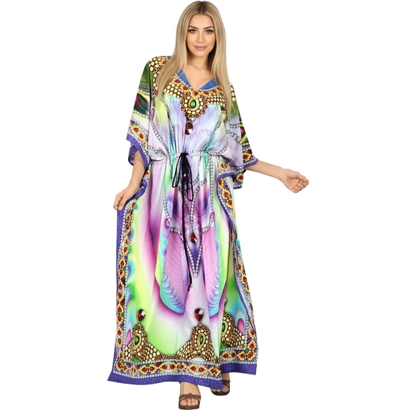 HAPPY BAY Women's Loungewear African Beach Cover Up Slit Dress Home Wear Maxi Dresses Caftans for Women 2X-3X Summer Flame, Abstract