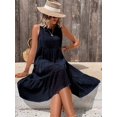 thumbnail image 5 of Navy Blue Sleeveless Round Neck Smocked Woven Midi Dress With Flounce Hem For Women, 5 of 5
