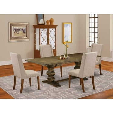 East West Furniture Lassale 5-piece Wood Dining Set in Jacobean Brown/Clay