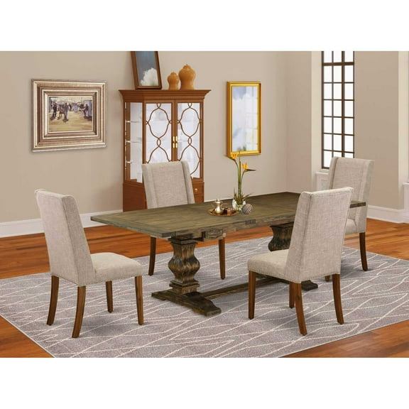 East West Furniture Table Top- Table Pedestal Parson Chairs, LAFL5-78-04