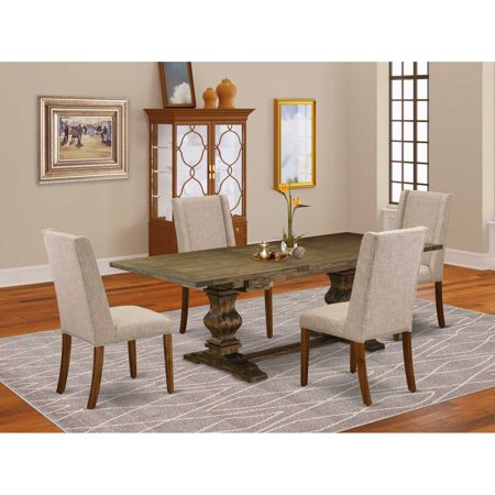 East West Furniture Table Top- Table Pedestal Parson Chairs LAFL5-78-04