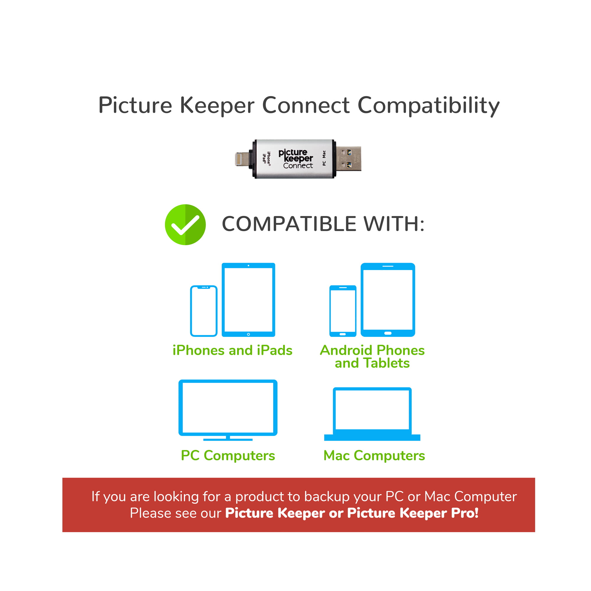 Picture Keeper Connect 32GB Portable Flash USB Backup and Storage Device Drive for Android and iPhones Tablets and Computers 