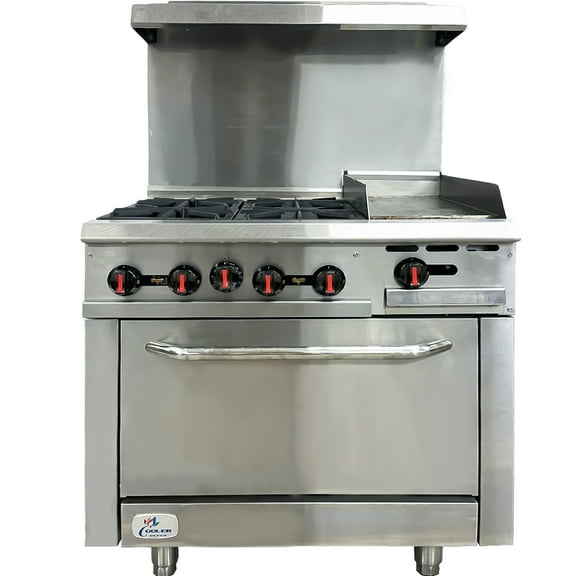 NSF 36 in. Commercial Oven Range with 4 Burners&12'' Griddle, 171,000 BTU Natural Gas and Propane Oven Range,ETL Certified