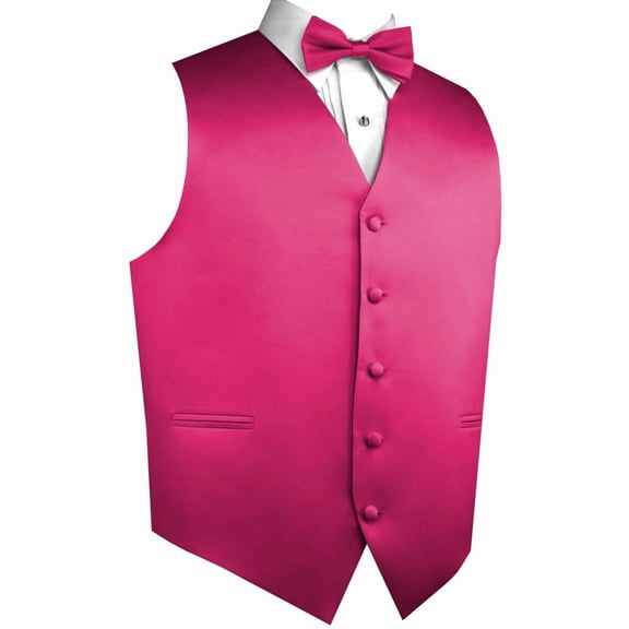 Men's Formal Tuxedo Vest, Bow-Tie & Hankie Set for Prom, Homecoming, Wedding, Cruise in Fuchsia - L