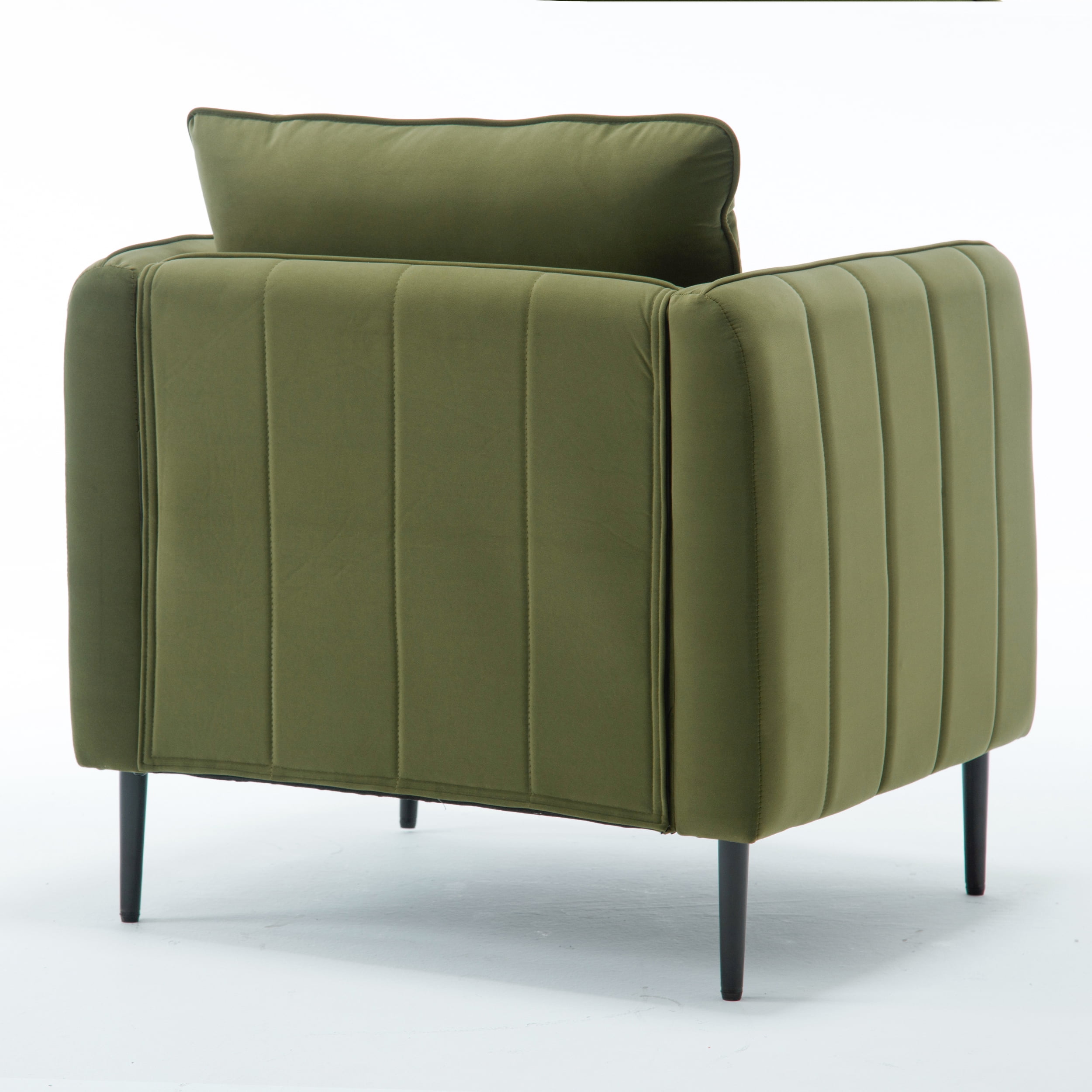 Aukfa Velvet Accent Chair with Channel-Tufted Arms, Modern Single Sofa Chair with Pillow & Metal Legs for Living Room & Bedroom,Olive Green