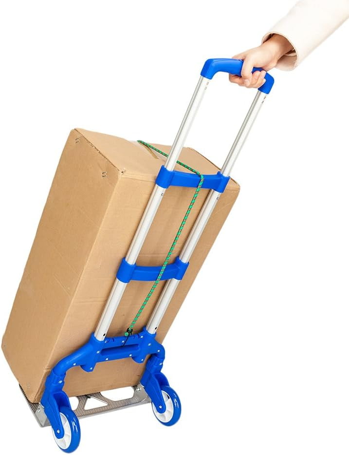 Portable Folding Hand Truck Dolly Cart, 165 lb Capacity Aluminum Collapsible Luggage Cart with Telescoping Handle, Lightweight Foldable Trolley for Travel, Moving, Shopping, Office, Home Use, Blue