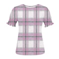 thumbnail image 3 of HomeDM Womens Crew Neck T-Shirts Trendy Smocked Cuffs Short Sleeve Casual Summer Plaid Tops - Purple/XL, 3 of 6