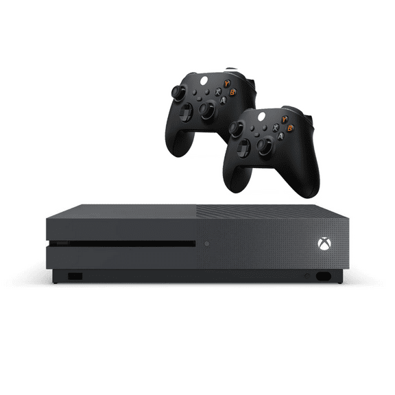 Microsoft Xbox One S Game Console Storm Gray Disc Edition 500GB with Two Retrofam Controllers (Refurbished)