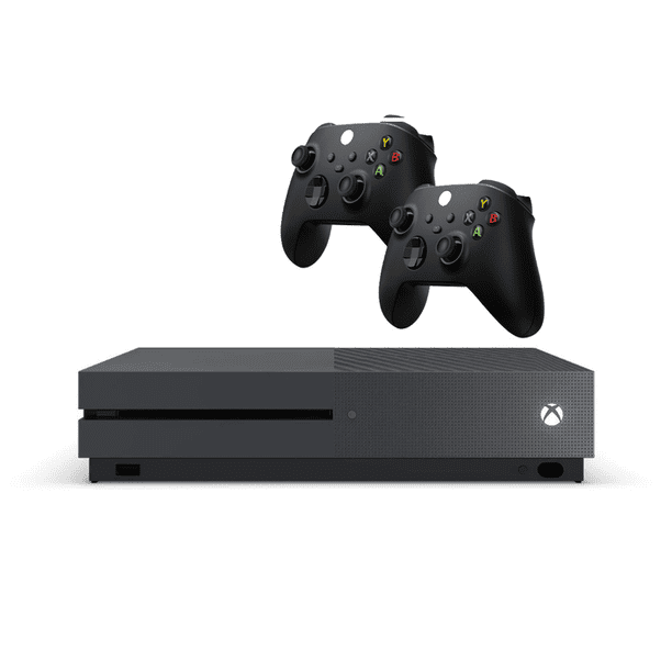 Microsoft Xbox One S Game Console Storm Gray Disc Edition 500GB with Two Retrofam Controllers (Refurbished)