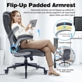 thumbnail image 4 of High Back Office Chair with Lockable Wheels, 400lbs Large Fabric Executive Desk Chair, Adjustable Lumbar Support Flip up Arms, Ergonomic Home Office Computer Chair with Storage Pocket, Grey, 4 of 9