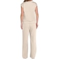 thumbnail image 3 of Traje Informal de Dos Piezas para Mujer, Cuello Alto, Pantalones Anchos, Ideal para Vacaciones y Viajes Beige L, 3 of 10