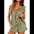 thumbnail image 1 of Conjunto de Pijama de 2 Piezas para Mujer con Volantes, Camiseta Sin Mangas y Pantalones Cortos Suaves, Pijama de Novia para Mujer. Verde S, 1 of 8