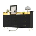 thumbnail image 2 of Commode à 9 Tiroirs avec Lumières DEL, Commode Moderne Mi-Siècle pour Chambre, Armoire de Rangement Triple Grand avec Pattes en Métal pour Garde-Robe, Salon, Entrée, 2 of 8