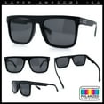 thumbnail image 2 of Polarized Mens Flat Top Horn Rim Plastic Rectangle Mogul Sunglasses Matte Black Gunmetal - Black, 2 of 7