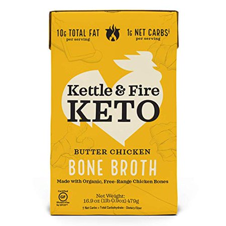 Butter Chicken Keto Bone Broth by Kettle and Fire  Bone Broth Soup  Organic  High Protein  Keto Friendly  Dairy Free  Gluten Free  16.9oz each  1 Pack
