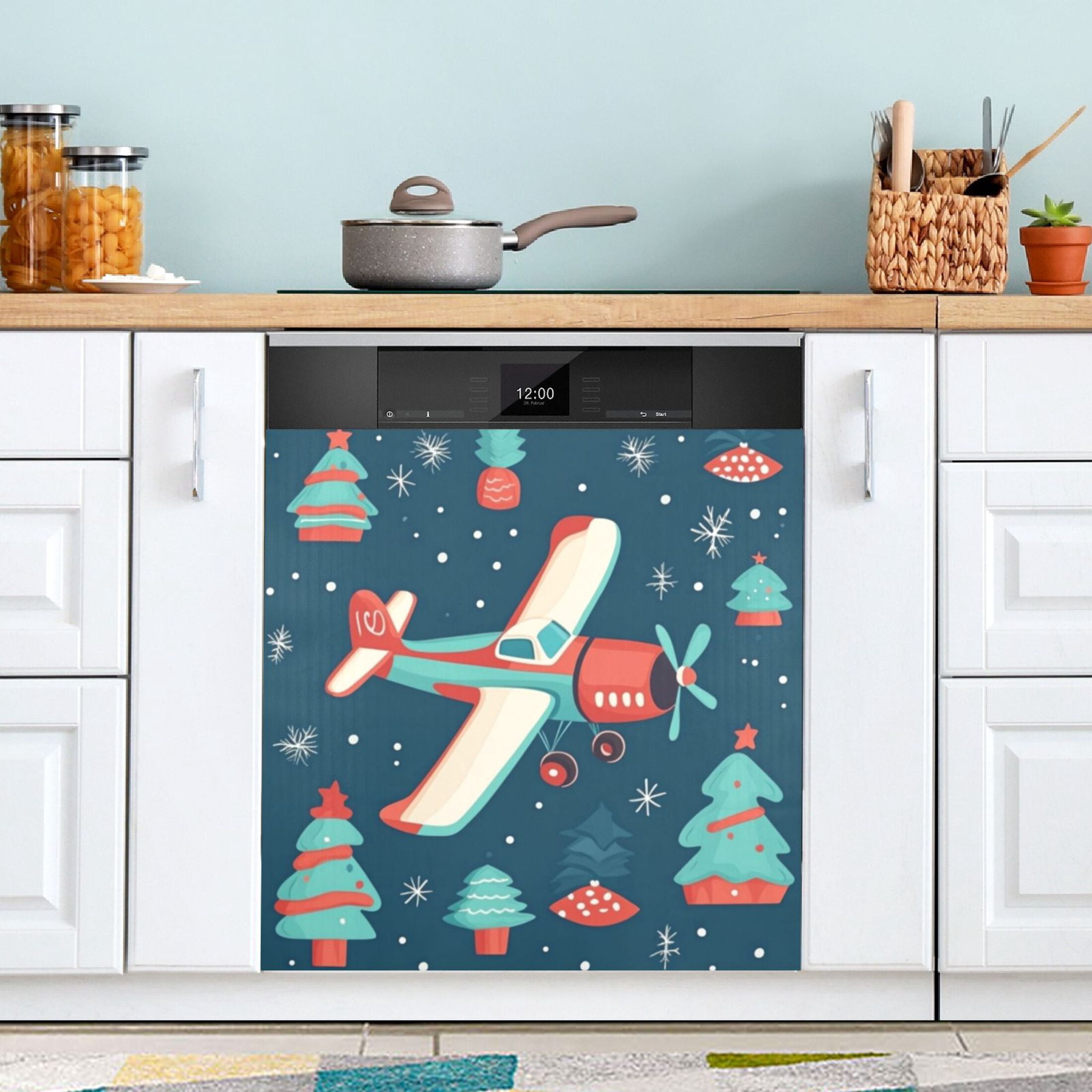 Dishwasher Magnetic Sticker 23x26 Inch Refrigerator Magnetic Sticker Washing Machine Magnetic Sticker Kitchen Panel Magnetic Sticker Home Decor Christmas Plane