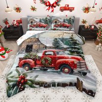 Manfei Happy New Year Bedding Comforter Set for Teens, Winter Christmas Plant Twin Comforter Sets, Rustic Lodge Cabin Reversible Bedding Set, Luxury Bedroom Decor, 2pcs